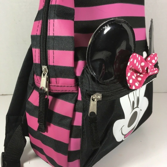 Disney Minnie Mouse Pink/Black Striped Backpack - Picture 4 of 8